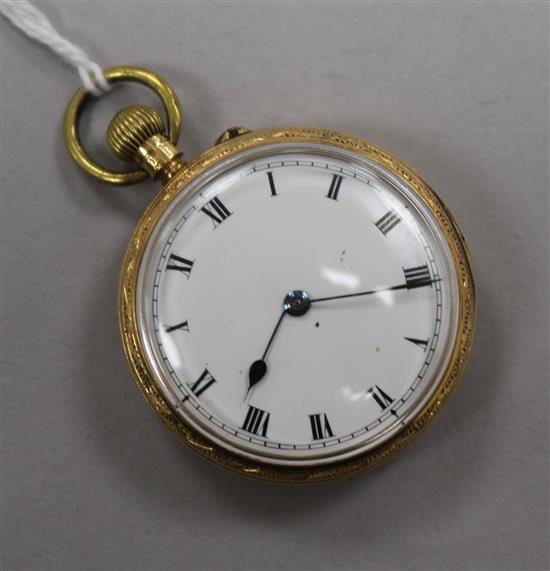 An Edwardian engraved 18ct gold, fob watch, Chester, 1905.